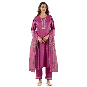 INDO ERA Rayon Pink Straight Embroidered Kurta