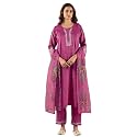 INDO ERA Rayon Pink Straight Embroidered Kurta