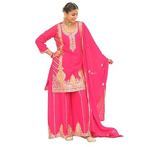 INDO ERA Womens Chinon Paisley Embroidered Straight