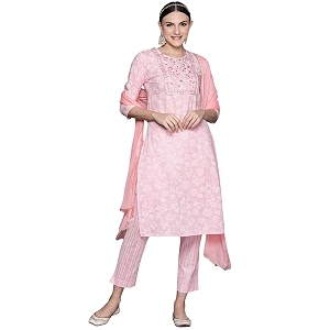 INDO ERA Womens Cotton Embroidered Straight Kurta