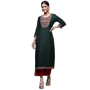 INDO ERA Womens Cotton Straight Fit Embroide