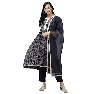 INDO ERA Womens Cotton Blend Bandhni Flared