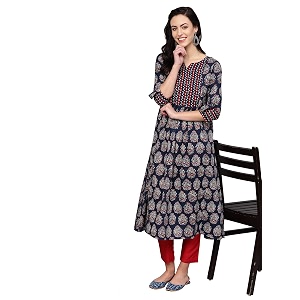 INDO ERA Womens Cotton Straight Fit Embroidered
