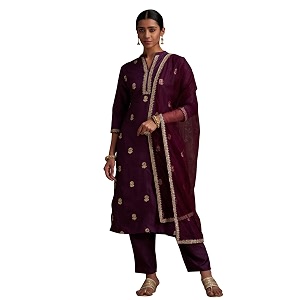 INDO ERA Womens Embroidered Viscose Kurta Trouser
