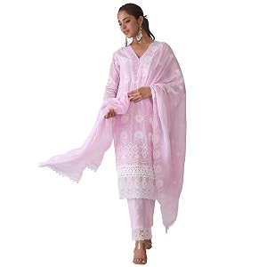 INDO ERA Womens Embroidered Pure Cotton Kurta