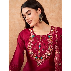 INDO ERA Womens Embroidered Calf Length Silk