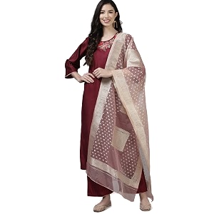 INDO ERA Womens Embroidered Viscose Straight Kurta