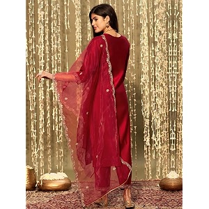 INDO ERA Womens Embroidered Silk Blend Straight