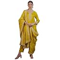 INDO ERA Women's Embroidered Silk Blend Calf Length Straight Kurta &amp; Pant with Dupatta Set