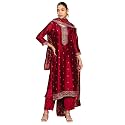 INDO ERA Women's Embroidered Silk Blend Calf Length Straight Kurta &amp; Pant with Dupatta Set