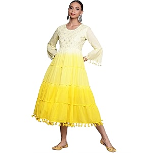 INDO ERA Womens Floral Embroidered Maxi A-Line