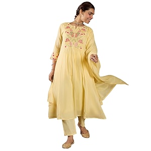 INDO ERA Womens Floral Embroidered A-Line Pure