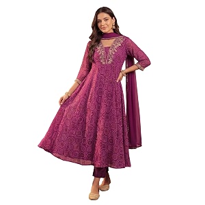 INDO ERA Womens Georgette Floral Embroidered Sequinned