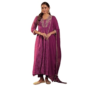 INDO ERA Womens Georgette Floral Embroidered A-Line