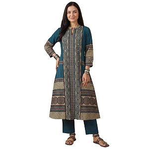 INDO ERA Womens Green Silk Blend Floral