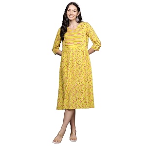 INDO ERA Womens A-Line Floral Cotton Ethnic