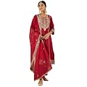 INDO ERA Women39s Maroon Silk Blend Embroidered