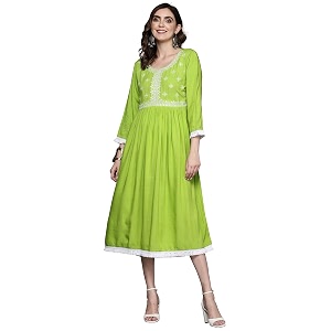 INDO ERA Womens Midi A-Line Striped Viscose