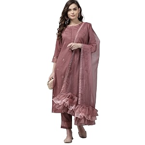 INDO ERA Women Chiffon Straight Kurta Set