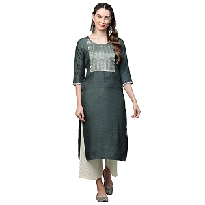 INDO ERA Womens Polyester Solid Straight Kurta