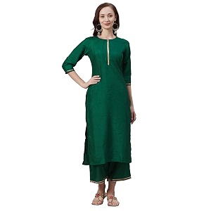 INDO ERA Womens Polyester Solid Straight Kurta