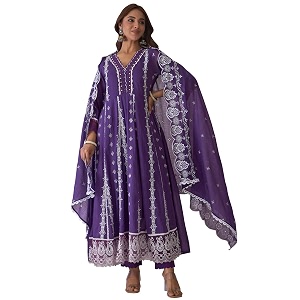 INDO ERA Womens Pure Cotton Embroidered Anarkali