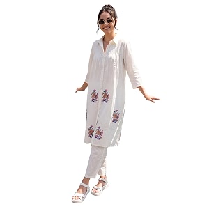 INDO ERA Womens Pure Cotton Embroidered A-Line