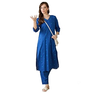 indo era women39s pure cotton floral printed straight kurta amp pant set ieai12023