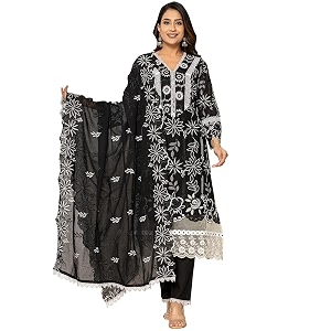 INDO ERA Womens Pure Cotton Embroidered Straight
