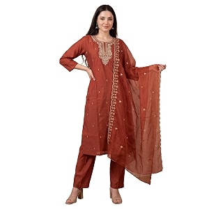 INDO ERA Womens Silk Blend Paisley Embroidered