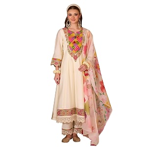 INDO ERA Womens Silk Blend Floral Embroidered
