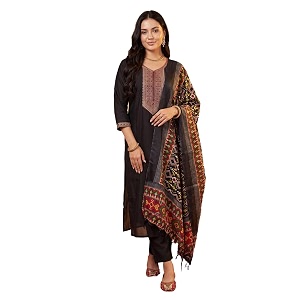 INDO ERA Womens Silk Blend Embroidered Sequinned