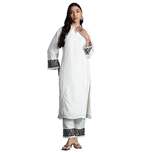 INDO ERA Womens Silk Blend Embroidered Straight