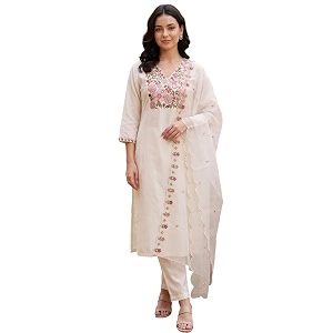 INDO ERA Womens Silk Blend Paisley Embroidered