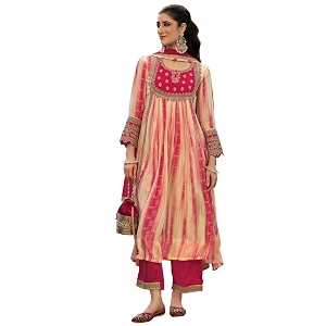 INDO ERA Womens Silk Crepe Floral Embroidered
