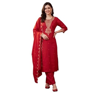 INDO ERA Womens Silk Blend Embroidered Kurta