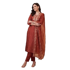 INDO ERA Womens Silk Blend Floral Embroidered