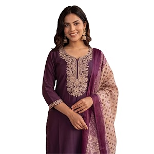 INDO ERA Womens Silk Blend Embroidered Sequinned