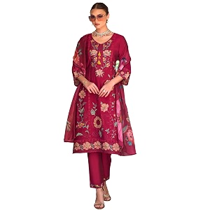 INDO ERA Womens Silk Blend Floral Embroidered