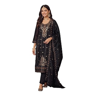 INDO ERA Womens Silk Blend Embroidered Stone
