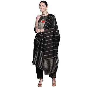 INDO ERA Womens Silk Blend Embroidered Straight