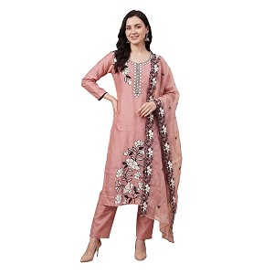 INDO ERA Womens Silk Blend Paisley Embroidered
