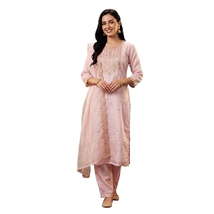INDO ERA Womens Silk Blend Floral Embroidered