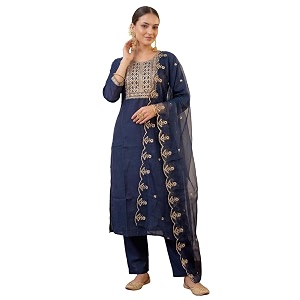 INDO ERA Womens Silk Blend Floral Embroidered