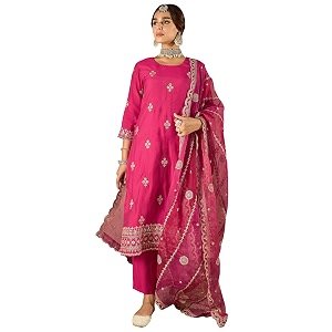 INDO ERA Womens Silk Blend Embroidered Straight