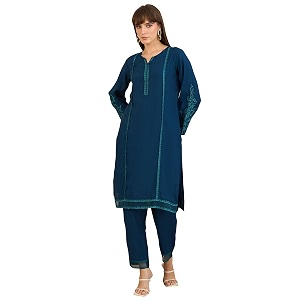 INDO ERA Womens Silk Blend Floral Embroidered