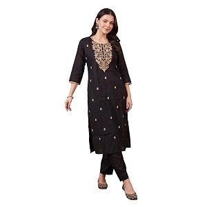 INDO ERA Womens Silk Blend Geometric Embroidered