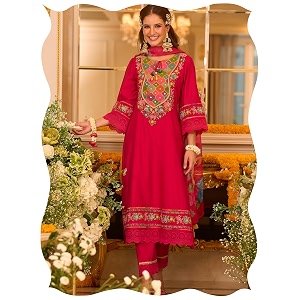 INDO ERA Womens Silk Blend Floral Embroidered