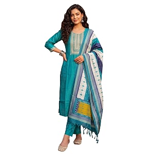 INDO ERA Womens Silk Blend Embroidered Sequinned