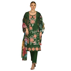INDO ERA Womens Silk Blend Floral Embroidered